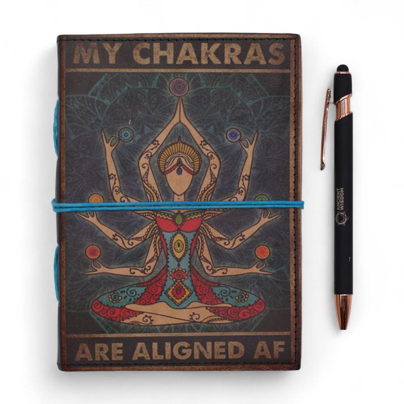 Cuaderno impreso en cuero – Mis chakras están alineados al máximo - 17.8×12.7 cm