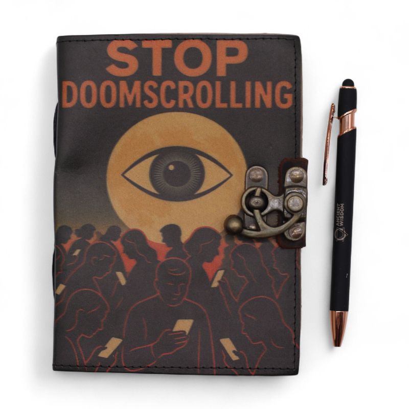 Cuaderno impreso en cuero – Detén el doomscrolling