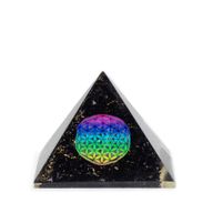 Piramides de orgonita pequeñas 5.5x4.5cm - Flor de la Vida - trozos de tormalina negra