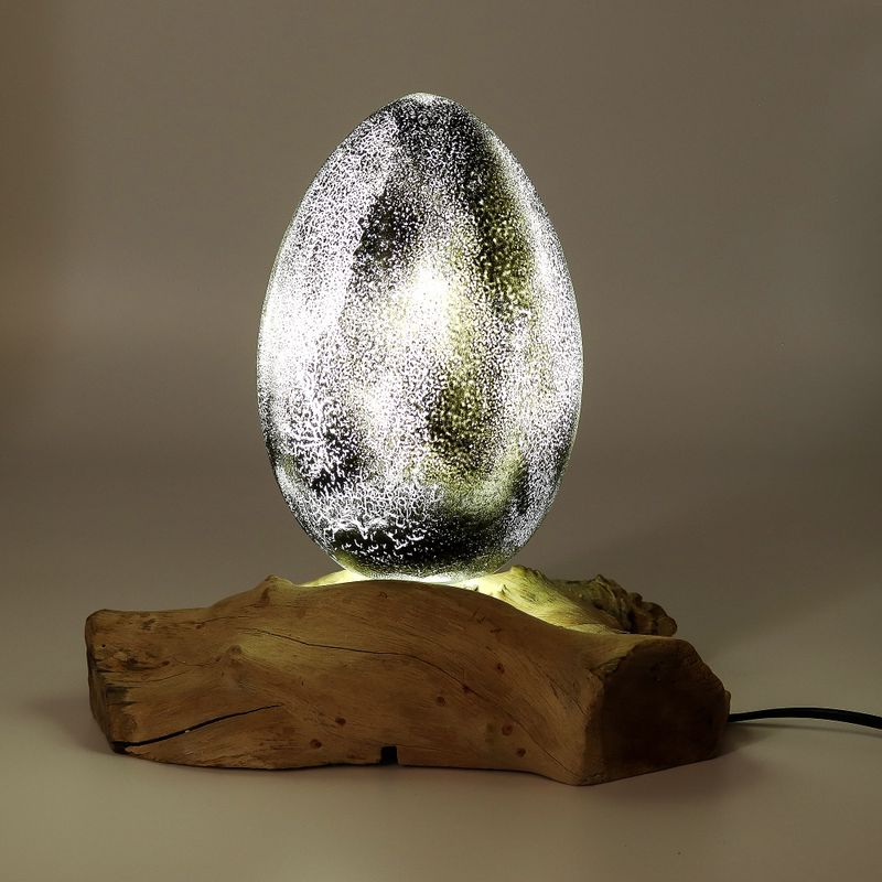 Lámpara de Mesa con Pantalla Huevo de Lava Craquelado – Gris
