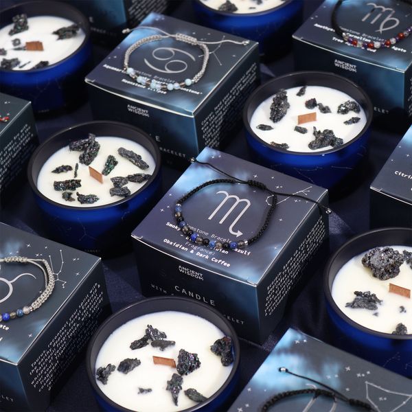 Velas de cristal del zodiaco con brazalete de piedras preciosas