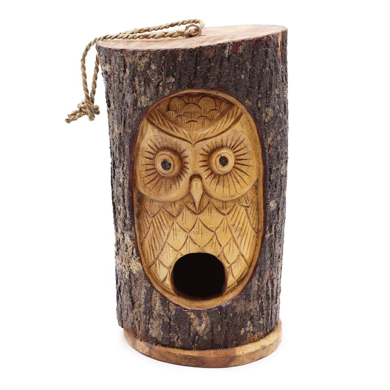 Cara de tronco de árbol - Casa para aves - Búho sabio