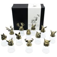 Conjunto de regalo de 12 vasos de chupito Bottom Up (25ml) - Bosque y Criaturas Místicas - Bronce Antiguo