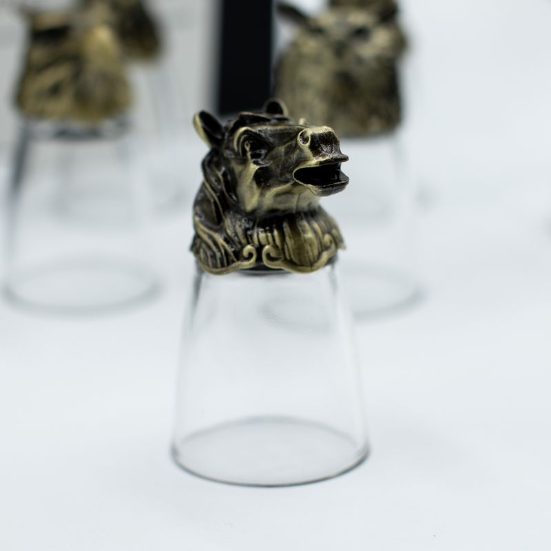 Conjunto de regalo de 12 vasos de chupito Bottom Up (25ml) - Bosque y Criaturas Místicas - Bronce Antiguo