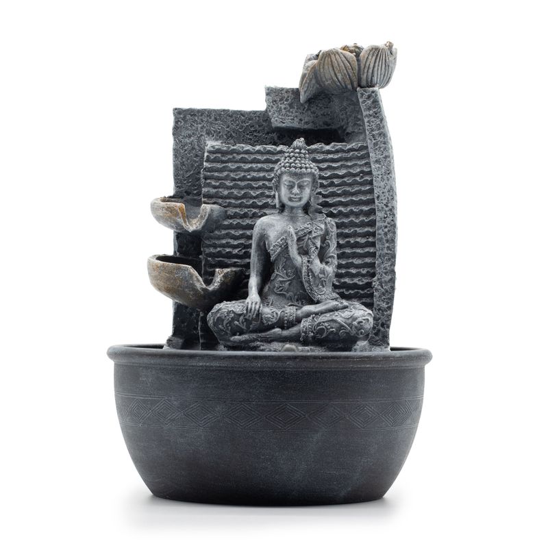 Fuente de agua de mesa - 19x19x28cm - Buda, macetas en cascada con flor de loto