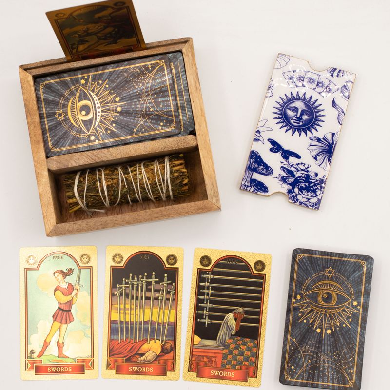 Caja de tarot de dos secciones con soporte para cartas
