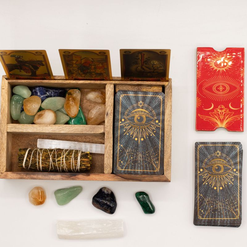 Caja de Tarot de Tres Secciones con Soporte para Cartas