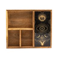 Caja de tarot de cuatro compartimentos con soporte para cartas