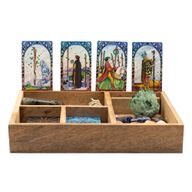 Caja de tarot de cuatro compartimentos con soporte para cartas