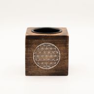 Quemador de aceite de madera de mango cuadrado - Flor de la Vida