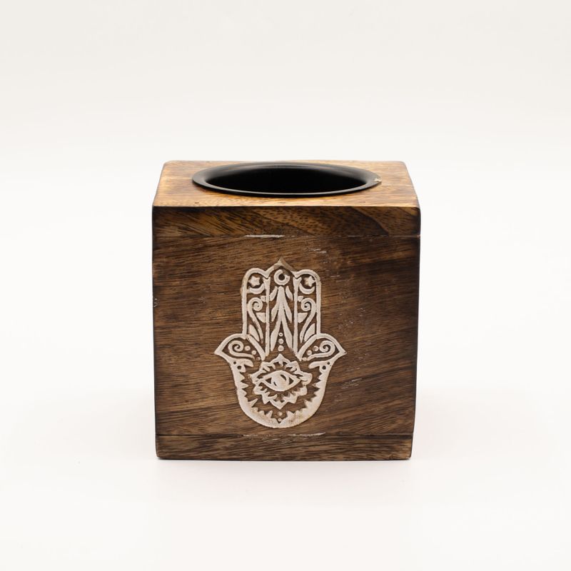 Quemador de aceite de madera de mango cuadrado - Hamsa