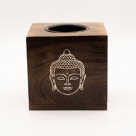 Gran quemador de aceite de madera de mango cuadrado - Cara de Buda