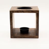 Gran quemador de aceite de madera de mango cuadrado - Cara de Buda