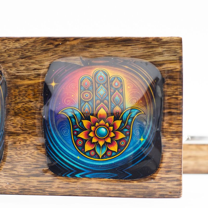 Juego de bandejas de mango esmaltadas Mediano - Hamsa