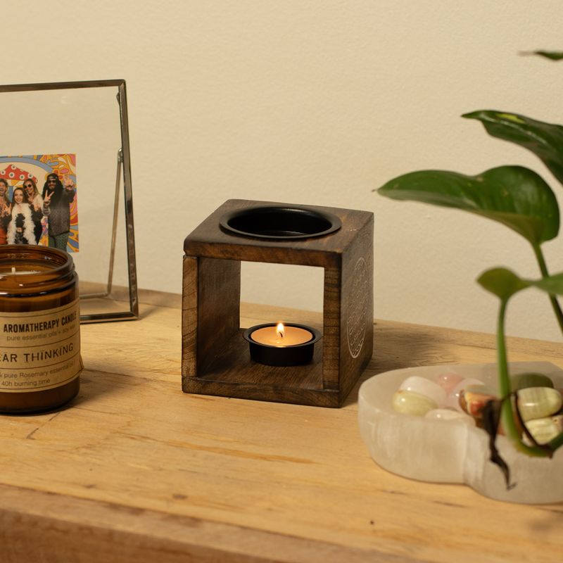 Quemador de aceite de madera de mango cuadrado - Elefante