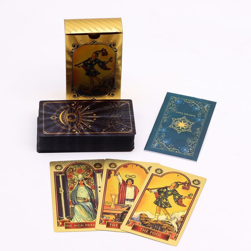 Conjunto de cartas de tarot con foil azul y dorado - Ojo que todo lo ve - con folleto