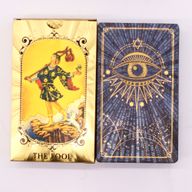 Conjunto de cartas de tarot con foil azul y dorado - Ojo que todo lo ve - con folleto
