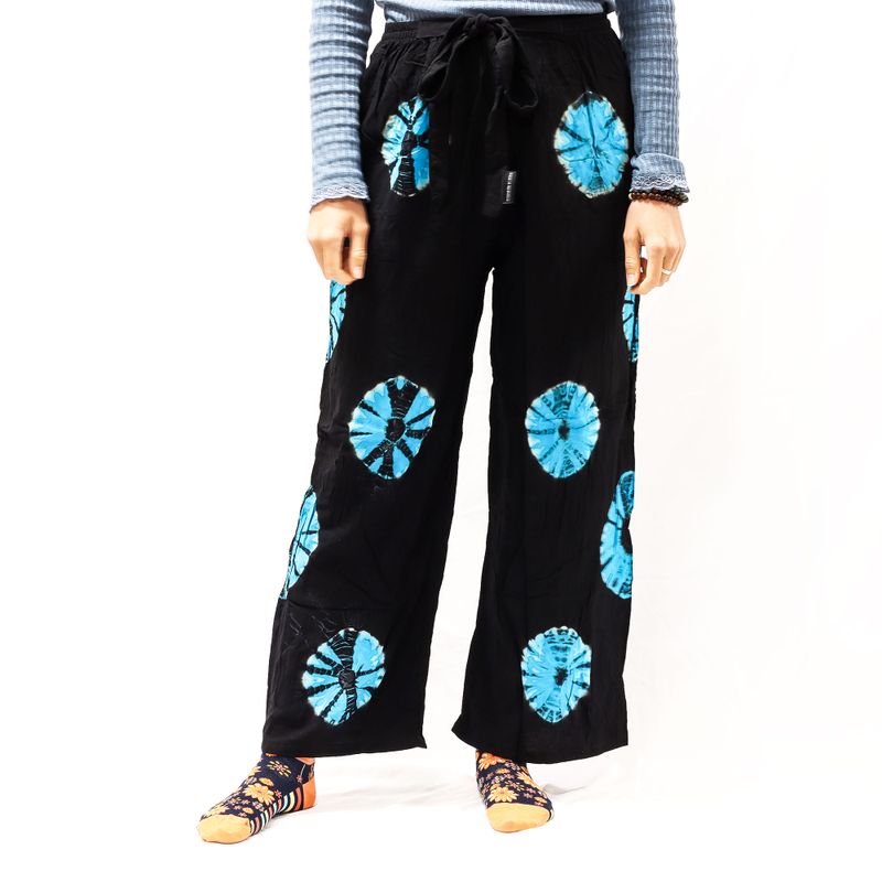 Pantalones de estilo japonés para estar en casa - negro y azul - M