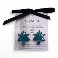 Pendientes de Cristal Vintage - Flores - Verde Turquesa
