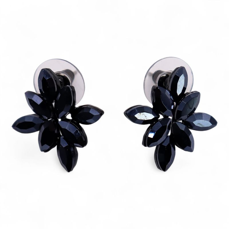 Pendientes de Cristal Vintage - Flores - Negro Azabache