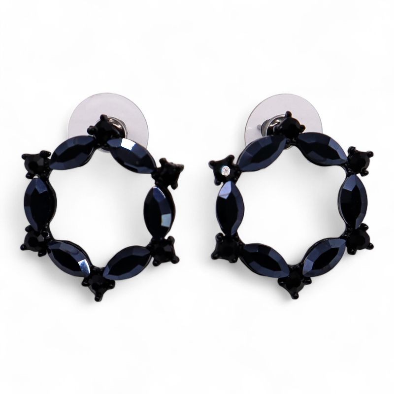 Pendientes de Cristal Vintage - Aro - Negro Azabache
