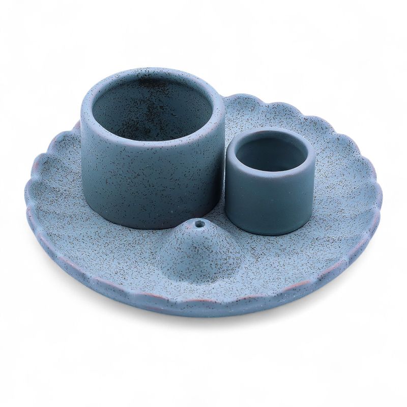 Soporte cerámico para Palo Santo e Incienso - Flor de loto - Azul