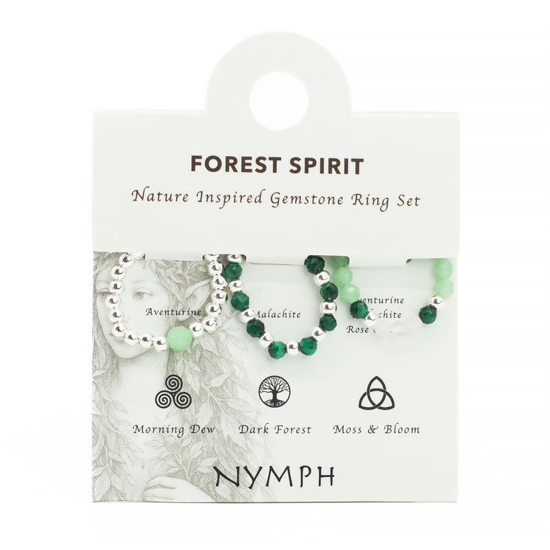 Conjunto de anillos con gema de espíritu ninfa - Espíritu del Bosque