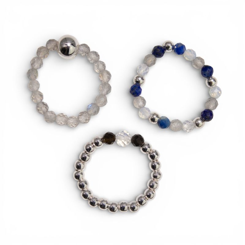Conjunto de anillos con gema de espíritu ninfa - Auroras boreales