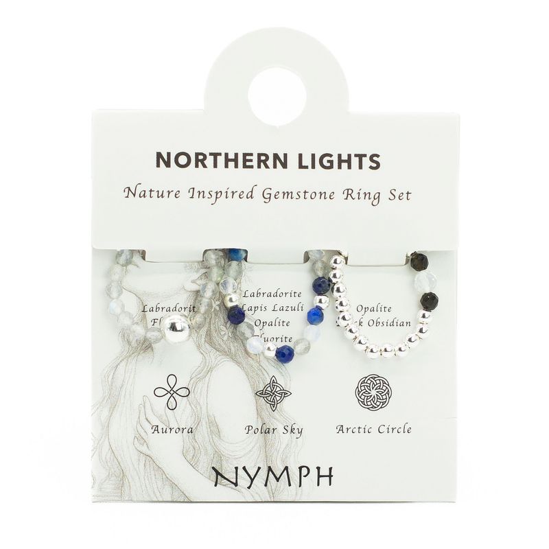 Conjunto de anillos con gema de espíritu ninfa - Auroras boreales
