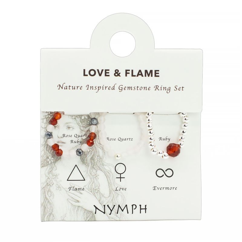 Conjunto de anillos de gema del espíritu ninfa - Amor y Fuego
