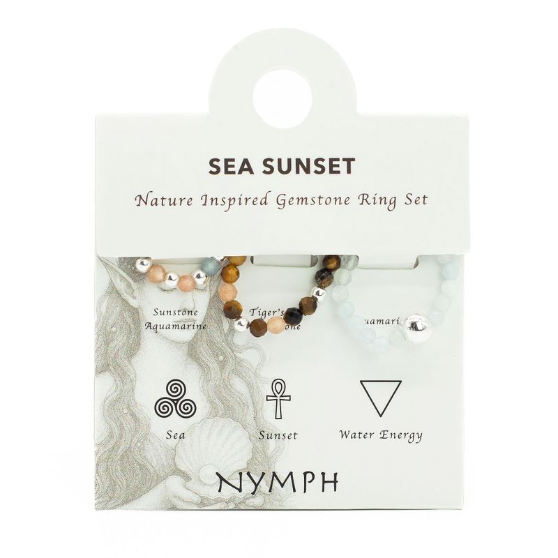 Conjunto de anillos con gemas de ninfa espiritual - Puesta de sol marina