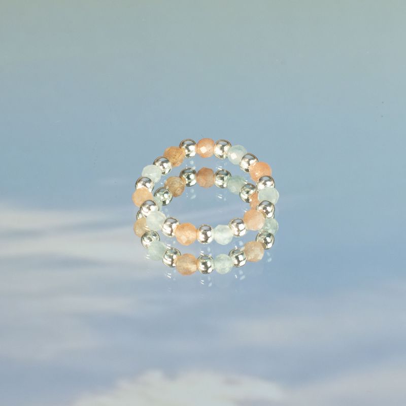 Conjunto de anillos con gemas de ninfa espiritual - Puesta de sol marina