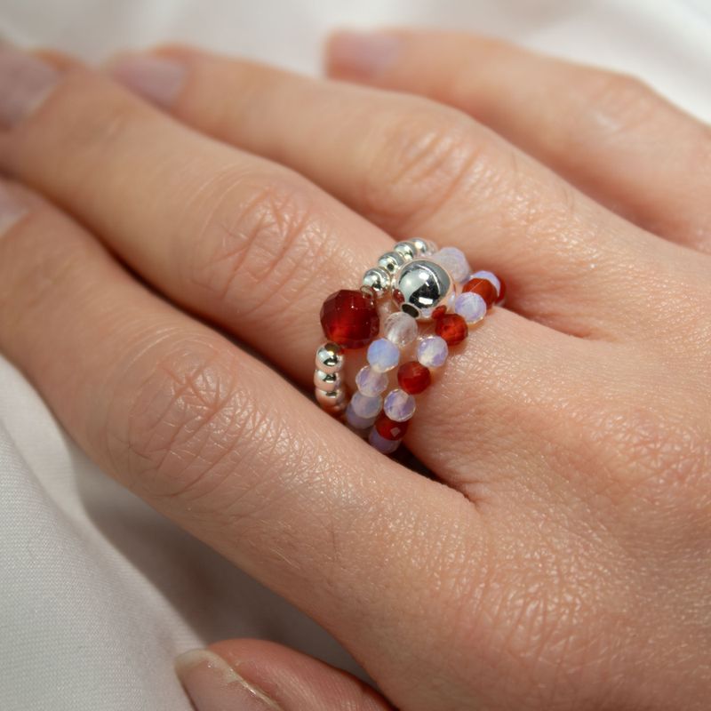 Conjunto de anillos de gema de ninfa - Luna de sangre