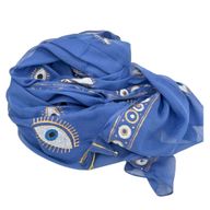 Colección Nómada Sari Mediterráneo - Pareo - Diseño del Ojo Maligno en Azul Rico y Dorado