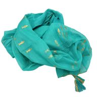 Colección Nómada Sari Mediterráneo - Pareo - Diseño de Peces en Turquesa y Oro