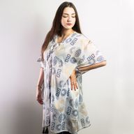 Colección Nómada Sari Mediterráneo - Kaftan - Motivo Griego en Oro y Azul - Pintado a Mano