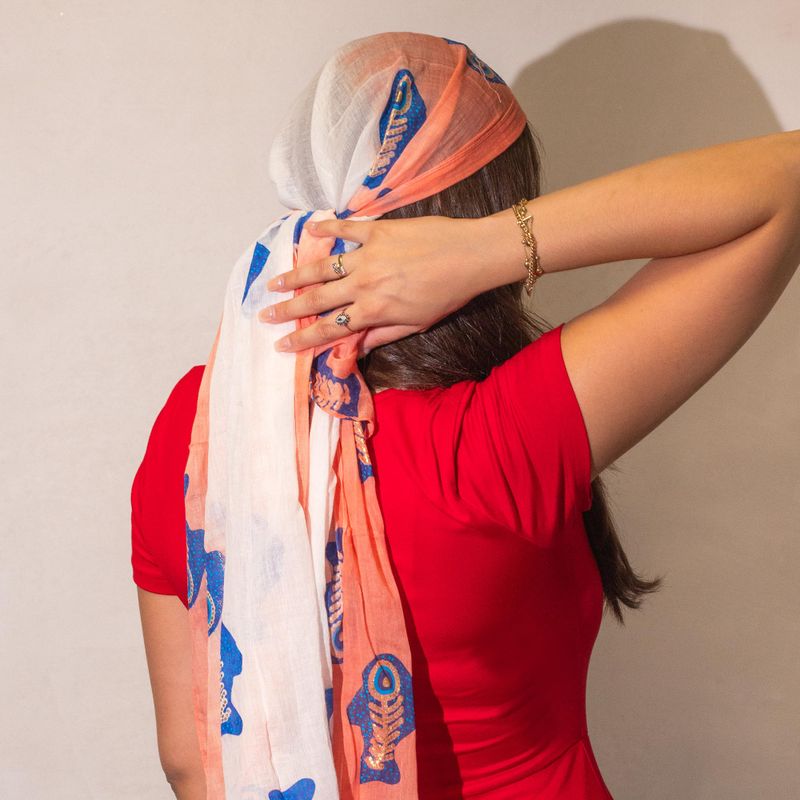 Bufanda Nomad Sari Aqua Fish – Coral (180x50 cm)