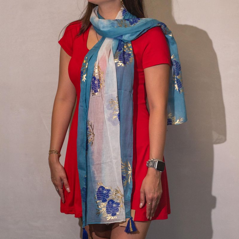 Bufanda Nomad Sari Aqua Fish – Azul Marino (180x50cm)