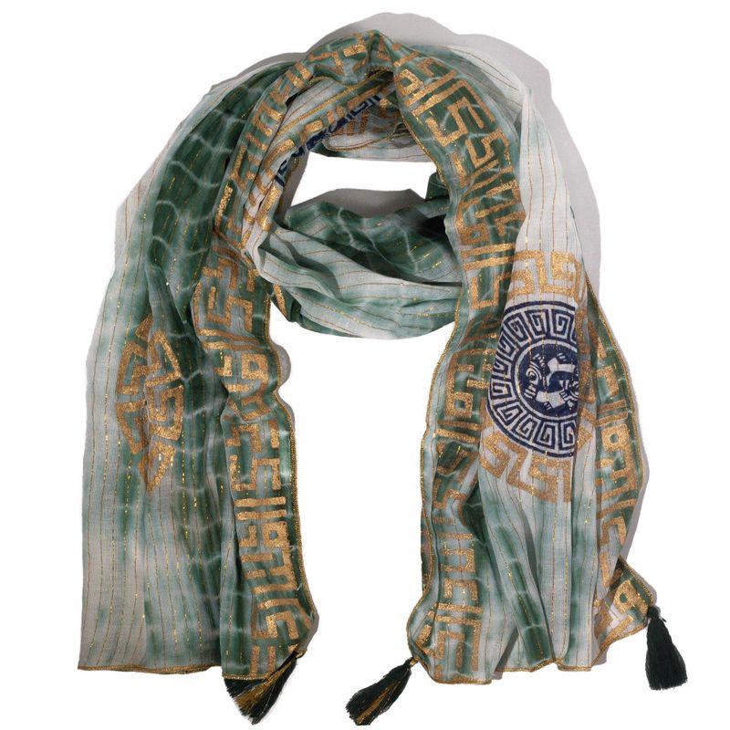 Nomad Sari Verano Marbella Pañuelo estampado - Verde con Oro  (180x50cm)