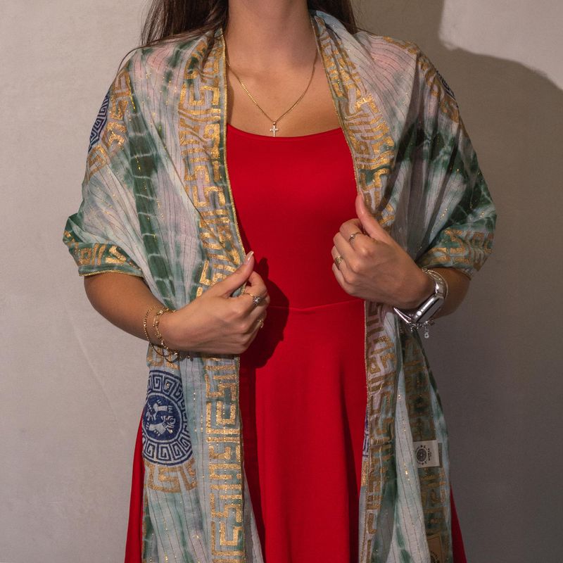 Nomad Sari Verano Marbella Pañuelo estampado - Verde con Oro  (180x50cm)
