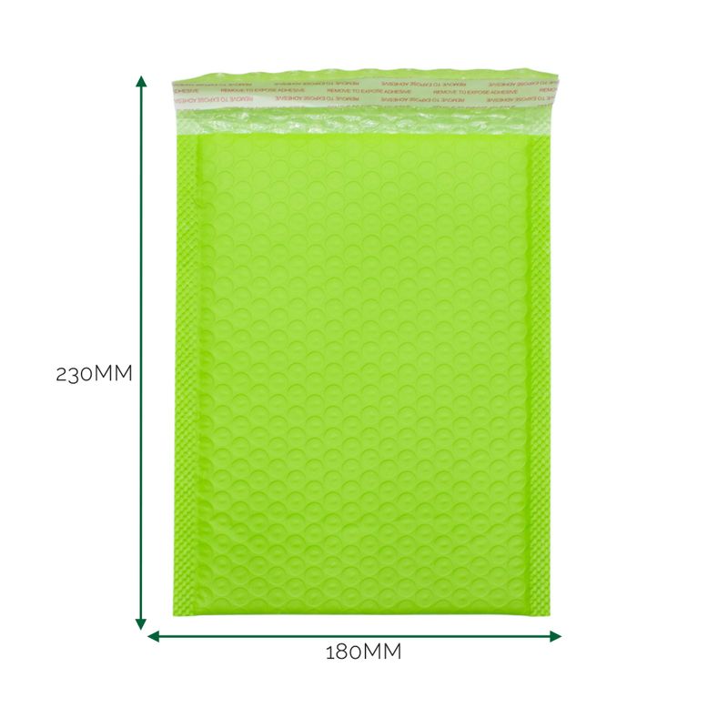 Sobre de burbuja de polietileno verde (180x230+40mm)