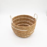 Cestas grandes de algodón y pasto marino – Rayas naturales – Juego de 3