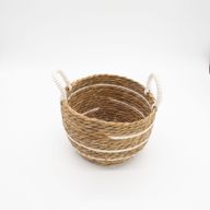 Cestas grandes de algodón y pasto marino – Rayas naturales – Juego de 3