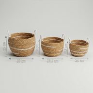 Cestas grandes de algodón y pasto marino – Rayas naturales – Juego de 3