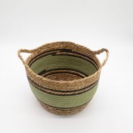 Cestas grandes de algodón y pasto marino - natural, negro y verde - juego de 3