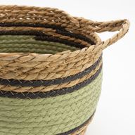 Cestas grandes de algodón y pasto marino - natural, negro y verde - juego de 3