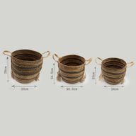 Cestas grandes de hoja de plátano y pasto marino - marrón natural - set de 3