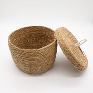Cestas redondas de hierba marina y algodón con tapas - Natural - Juego de 3