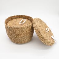 Cestas redondas de hierba marina y algodón con tapas - Natural - Juego de 3
