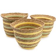 Cestas con forma de jarrón de hierba marina y paja - Amarillo natural y verde - Juego de 3